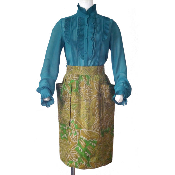 YSL エスニック柄ヘンプスカート(緑系)