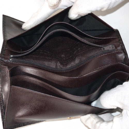 YVES SAINT LAURENT 本革 横長財布(濃茶)