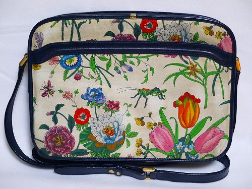 OLD Gucci FLORA フローラ長方形ショルダー(白×黒)