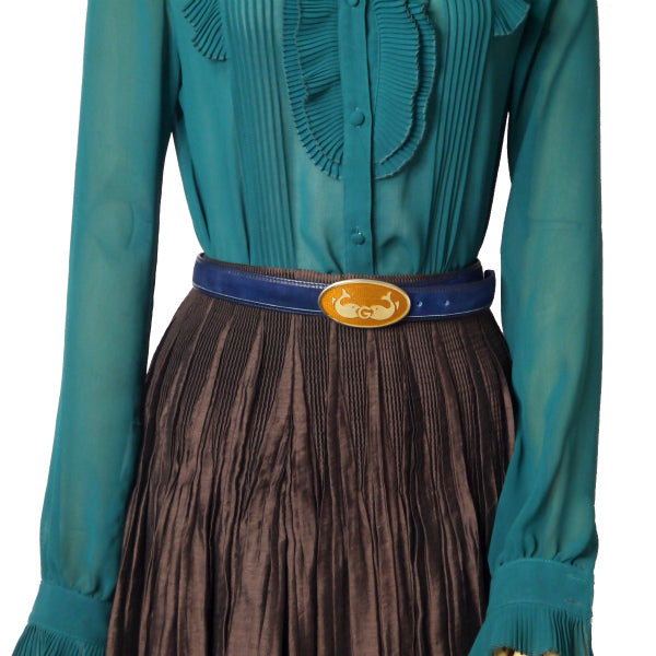 OLD Gucci レア!クジラGバックル スエードベルト(青)