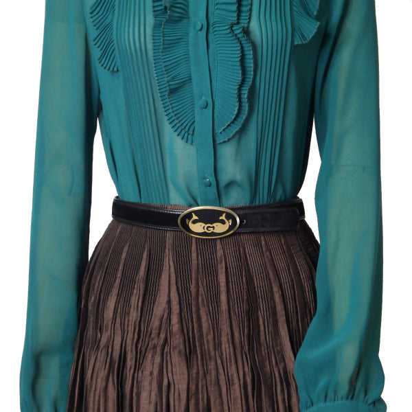 OLD Gucci レア!クジラGバックル スエードベルト(黒)