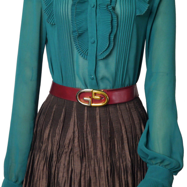 OLD Gucci GGバックル本革レザーベルト(ボルドー)