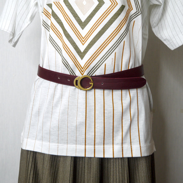 OLD Gucci ラウンドGバックルレザーベルト(ボルドー)