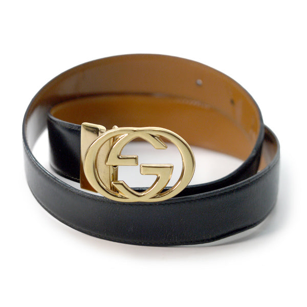 GUCCI オールドグッチ ベルト インターロッキング ブラック レザー OLD Gucci インターロッキングGレザーベルト(黒) – Vintage Shop Rococo