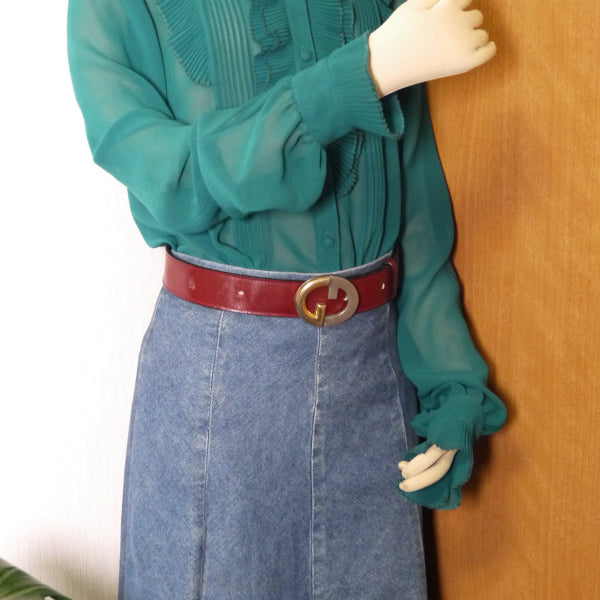 OLD Gucci ゴールド×シルバーGG太ベルト(ボルドー)