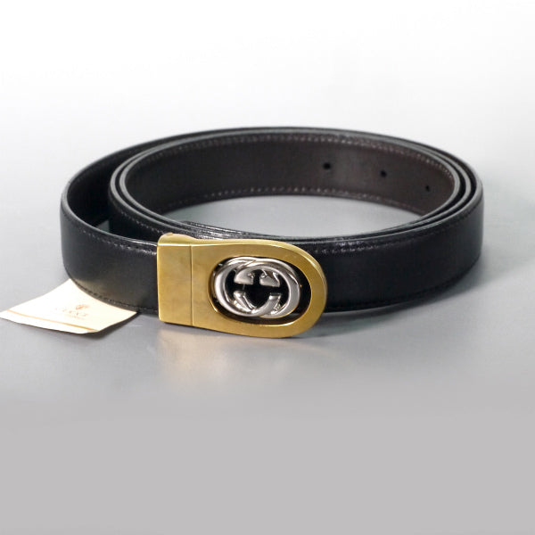 GUCCI オールドグッチ GG レザー ベルト 黒 ヴィンテージ メンズ OLD Gucci デットストック！GGレザーベルト(黒/茶) – Vintage Shop Rococo