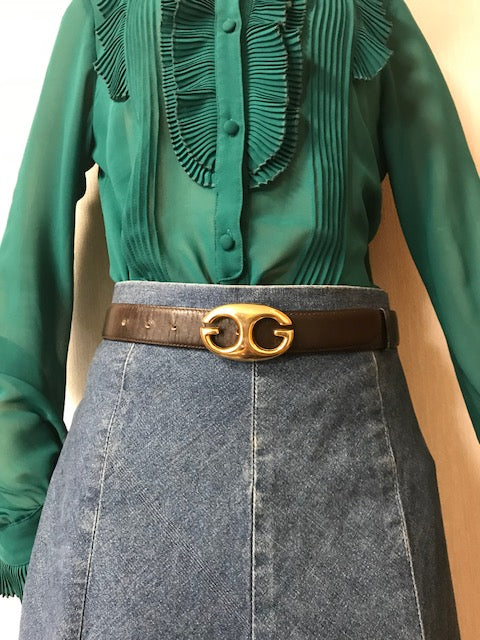 OLD Gucci ゴールドGGバックル レザーベルト(濃茶)