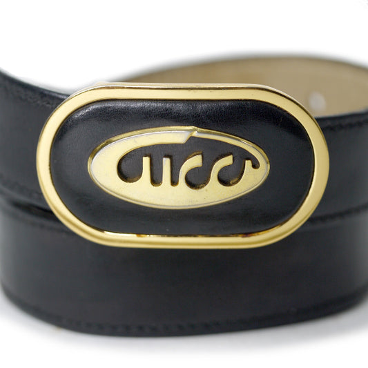 OLD Gucci 70s筆記体ロゴバックル レザーベルト(黒)
