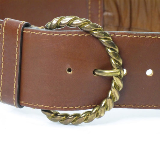 OLD Gucci ロープ模様バックル レザー太ベルト(茶)