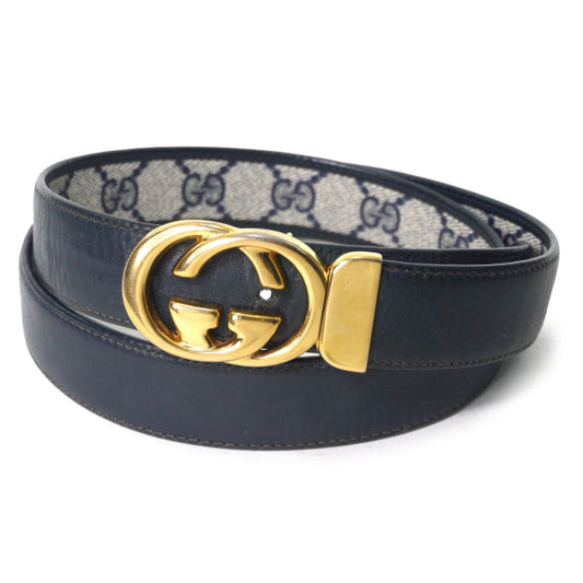 OLD Gucci GGバックルリバーシブルレザーベルト(GG柄/濃紺)
