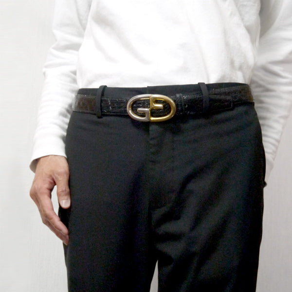 OLD Gucci GGバックル クロコ型押しレザーベルト(黒)
