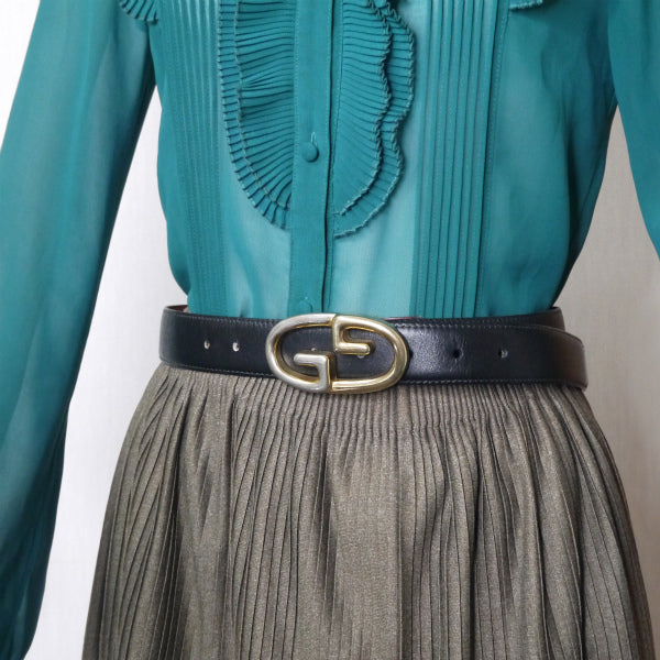 OLD Gucci GGバックル本革レザーベルト(黒)
