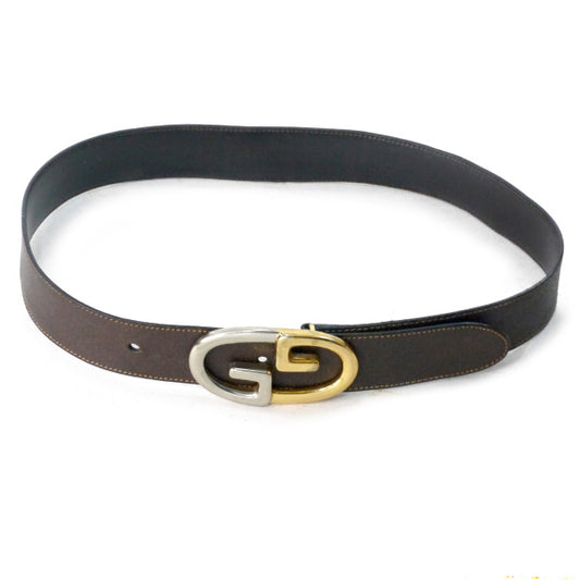 OLD Gucci GGバックル ピグスキンレザーベルト(濃茶)