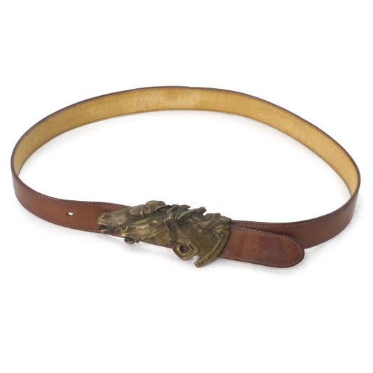 OLD Gucci ダブルホースバックル レザーベルト(茶)