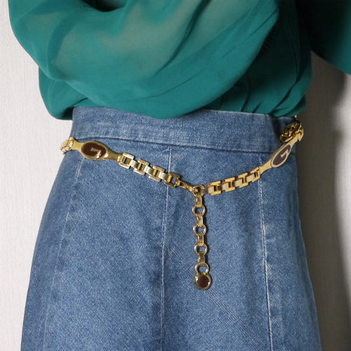 OLD Gucci ゴールドGGチェーンベルト(茶)