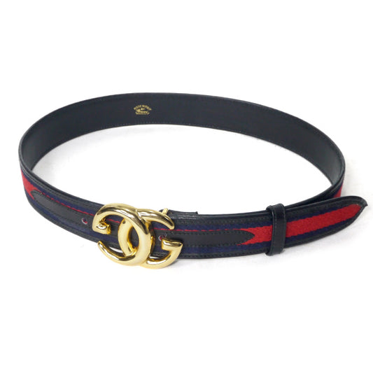 OLD Gucci シェリーラインGGバックルレザーベルト(青)