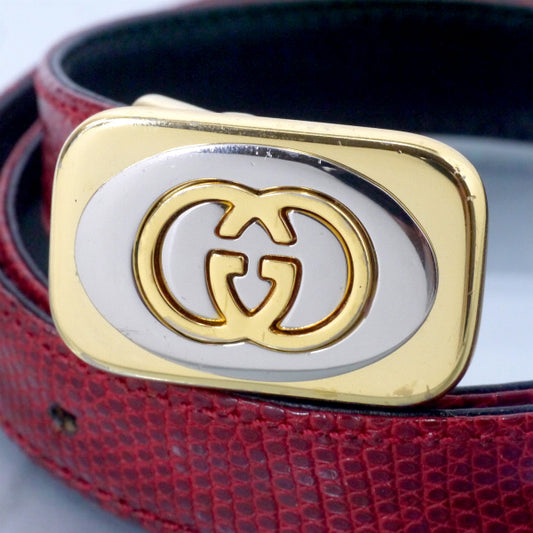 OLD Gucci リザードGGバックル細ベルト(赤)