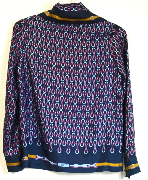 OLD Gucci シルクオーバーブラウス(紺系)