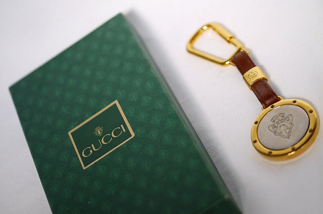 OLD Gucci 箱入りキーホルダー(ゴールド×茶)