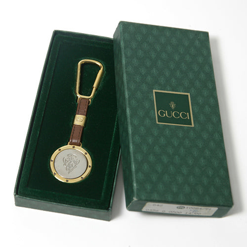 OLD Gucci 箱入りキーホルダー(ゴールド×茶)