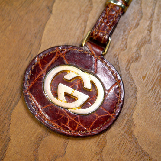 OLD Gucci GGロゴ×クロコダイル キーホルダー(茶)