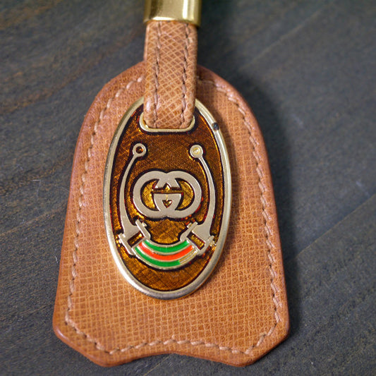 OLD Gucci クロシェット型 プレートキーホルダー(茶)