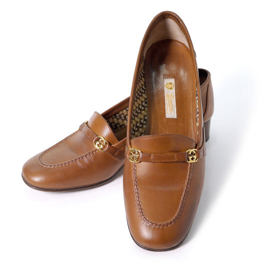 OLD Gucci GG金具レザーローファー(23.5cm・茶)