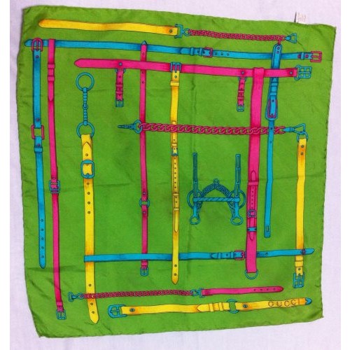 OLD Gucci ミニスカーフ(緑・シルク)