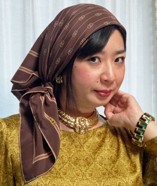 OLD Gucci 茶GGシルクスカーフ