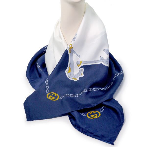 OLD Gucci 80sシルクスカーフ(青/マリン柄)