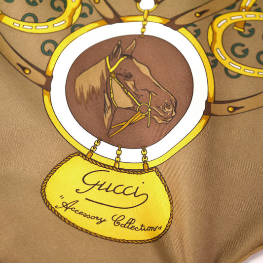OLD Gucci 80sシルクスカーフ(茶/馬柄)