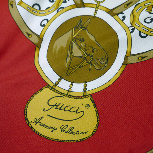 OLD Gucci 80sシルクスカーフ(赤/ホースシュー柄)