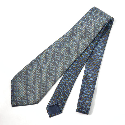 OLD Gucci シルクネクタイ 幾何学模様G(ブルー系)