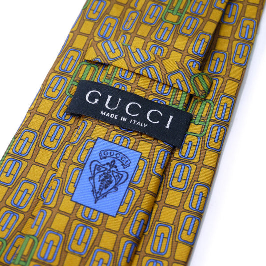 OLD Gucci シルクネクタイ ベルト柄(イエロー系)