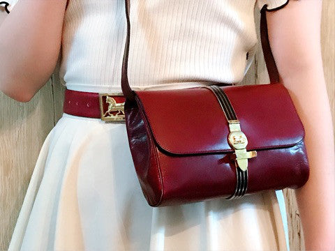 OLD CELINE ベルトデザイン馬車金具ショルダー(ワインレッド)