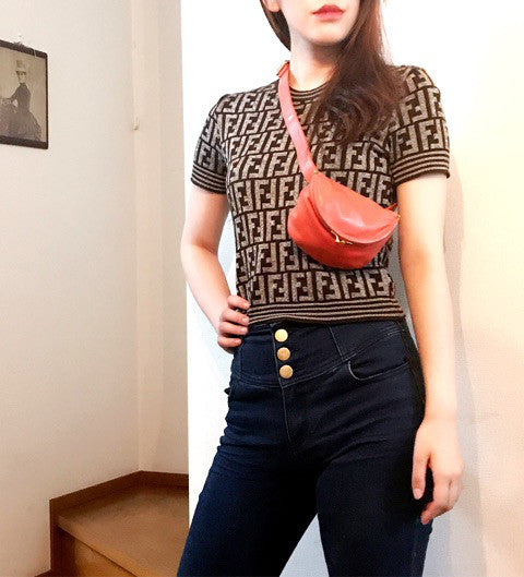 OLD Gucci ラム皮ウエストポーチ(オレンジ色)