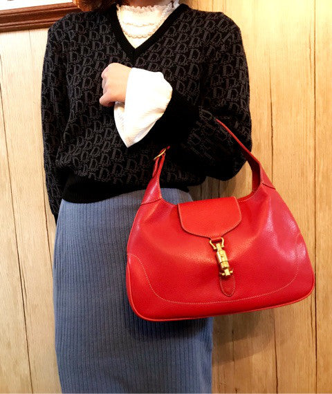 OLD Gucci ジャッキーハンドバッグ ピグスキン(赤)