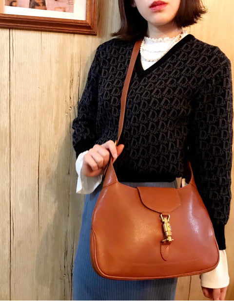 OLD Gucci ジャッキー総革ショルダー (茶)