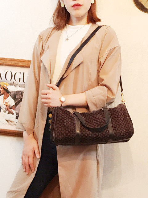 OLD Gucci 2Way スエードミニボストン(茶スクエアGG)