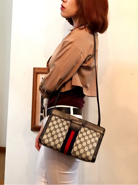 OLD Gucci /PARFUMクラッチバッグ(青/ショルダー穴あり)