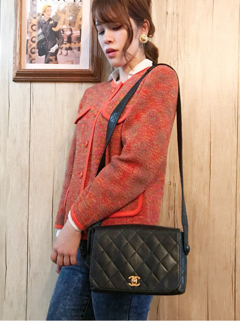 OLD CHANEL ラムスキンマトラッセ ココマークショルダー(黒)