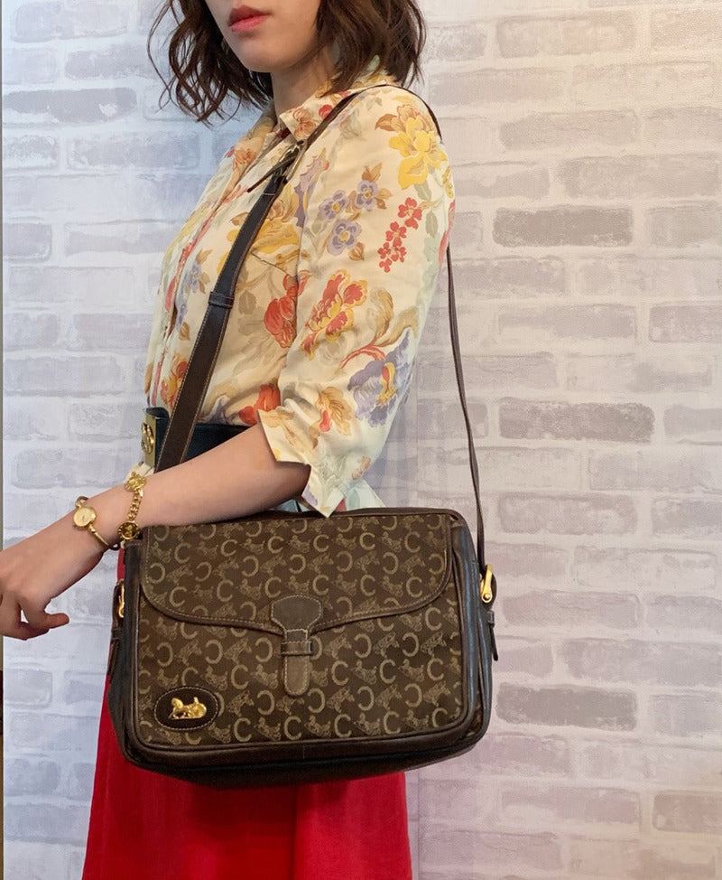 OLD CELINE 馬車柄ジャガード Wバッグ(茶)