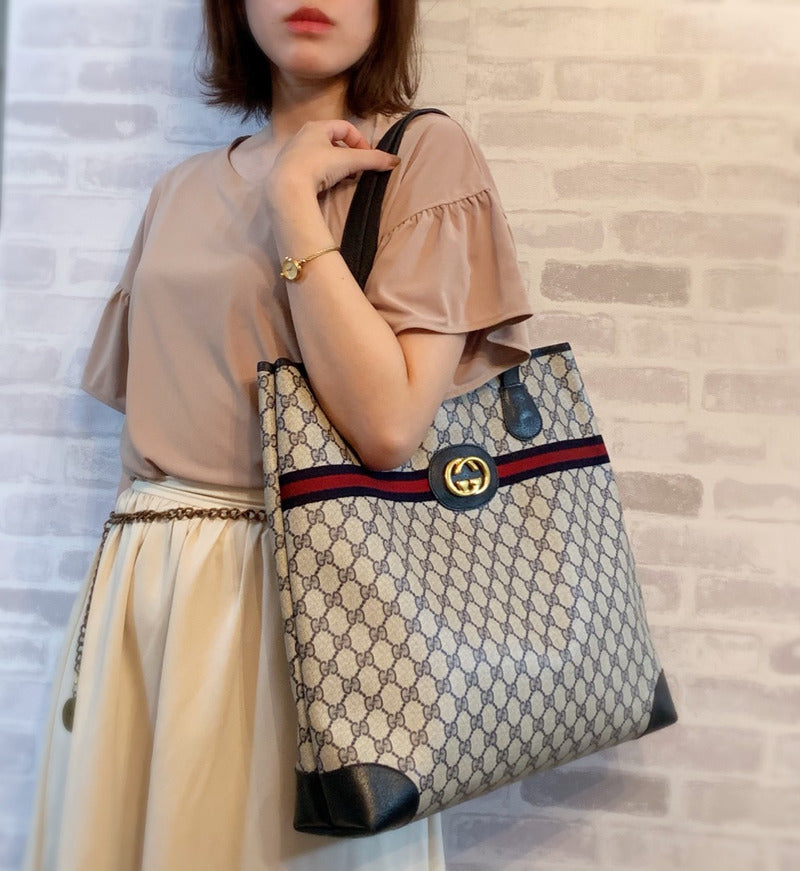 OLD Gucci GG金具×シェリー スクエアトートバッグ(青)