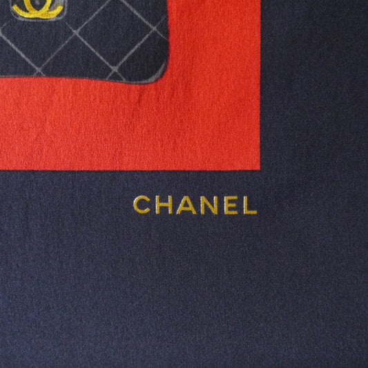 CHANEL マトラッセバッグ柄 大判スカーフ(赤×紺)