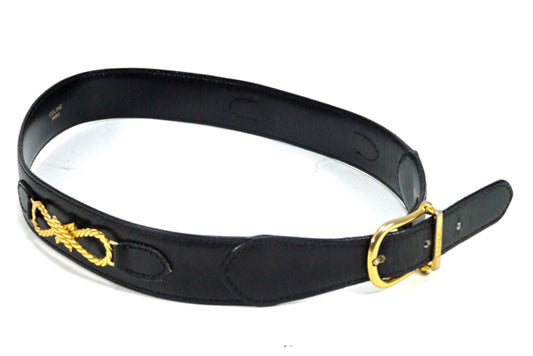 Old Celine ロープ金具レザーウエストベルト（黒）