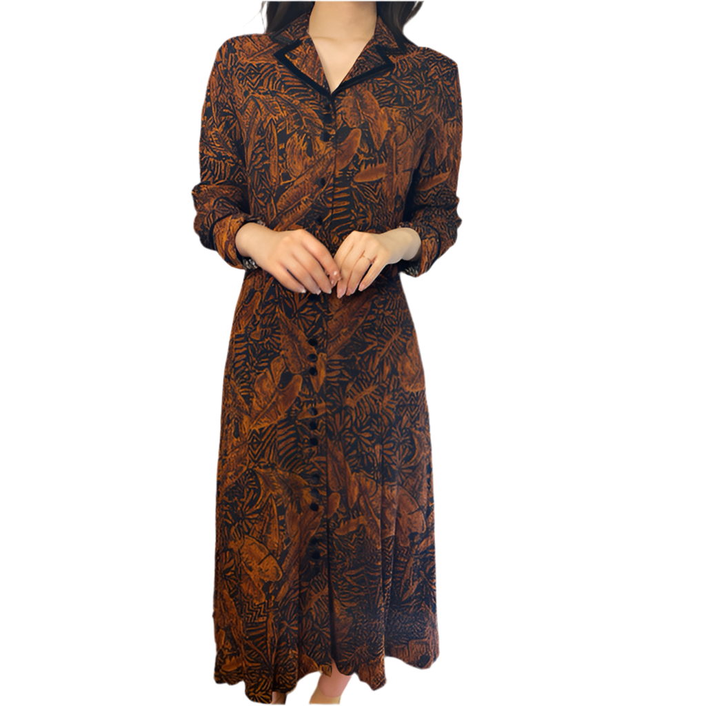 Rococo's SELECT　リーフ柄vintageワンピース（茶系）