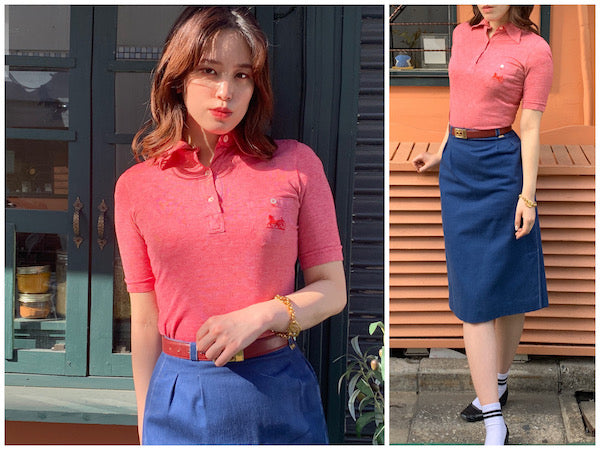 OLD CELINE　ロゴプレート付セミフレアデニムスカート（ブルー）