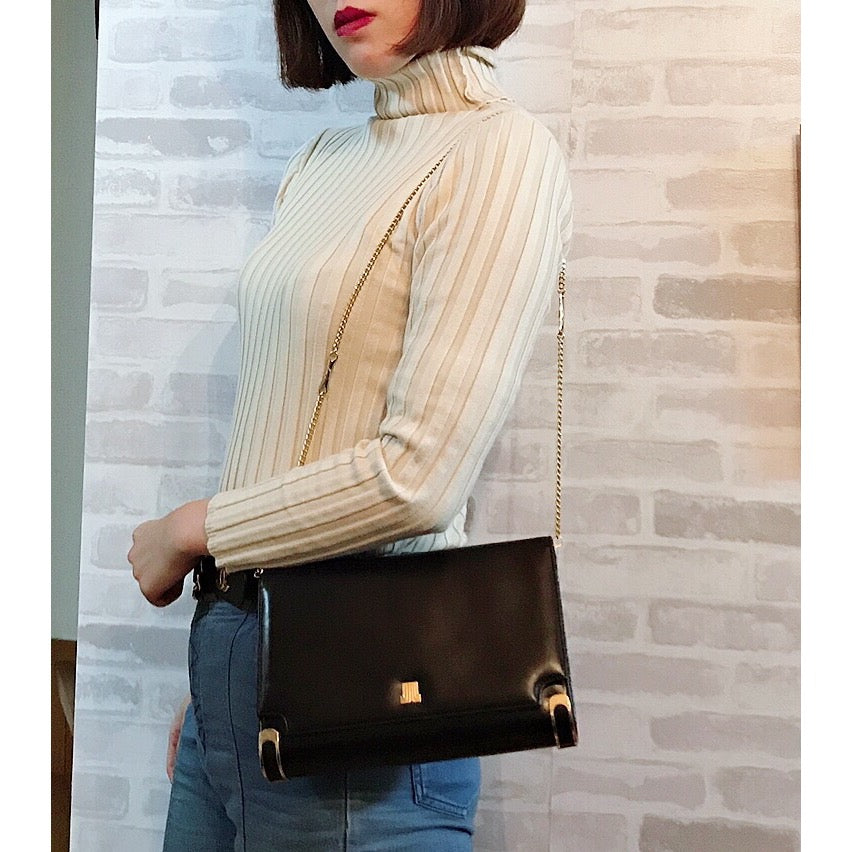 Lanvin 総革2WAYロゴチェーンバッグ（黒）