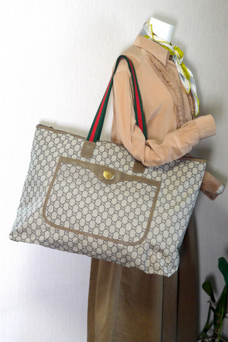 OLD Gucci Plus　折り畳み大型トートボストン（茶）