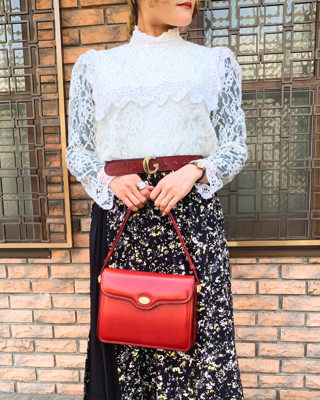 OLD Gucci　リザード×革コンビ2WAYショルダー （深赤）